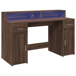 Berkfield Home Desk with LED Lights Brown Oak 140x55x91 cm Engineered Wood - Size: 140 x 55 x 91 cm - thumbnail 3