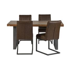 Indian Hub Metropolis Industrial Dining Table - Metal/Acacia Solid Wood - L85 x W160 x H76 cm in Brown - thumbnail 2
