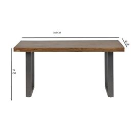 Indian Hub Metropolis Industrial Dining Table - Metal/Acacia Solid Wood - L85 x W160 x H76 cm in Brown - thumbnail 3