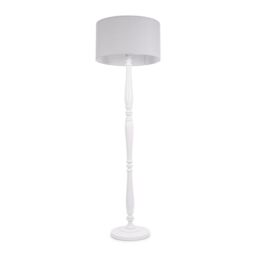 ValueLights Victoria White Wood Traditional Floor Lamp with Fabric Drum Shade & LED Bulb in Grey - thumbnail 2