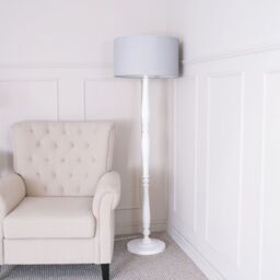 ValueLights Victoria White Wood Traditional Floor Lamp with Fabric Drum Shade & LED Bulb in Grey - thumbnail 3