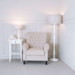 ValueLights Victoria White Wood Traditional Floor Lamp with Fabric Drum Shade & LED Bulb in Grey - thumbnail 4