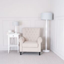 ValueLights Victoria White Wood Traditional Floor Lamp with Fabric Drum Shade & LED Bulb in Grey - thumbnail 5
