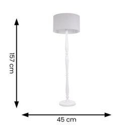 ValueLights Victoria White Wood Traditional Floor Lamp with Fabric Drum Shade & LED Bulb in Grey - thumbnail 6