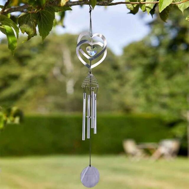 Marco Paul Large Outdoor Wind Chimes - Hearts in Silver - image 1