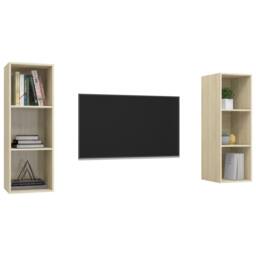 Berkfield Home Wall-mounted TV Cabinets 2 pcs Sonoma Oak Engineered Wood in Light Tan - thumbnail 3