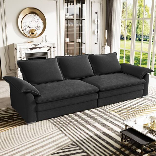 Dprodo 265CM Chenille Sofa Sleeper Deep Seat Couch in Black - image 1