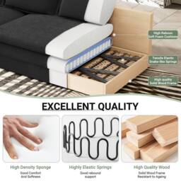 Dprodo 265CM Chenille Sofa Sleeper Deep Seat Couch in Black - thumbnail 6