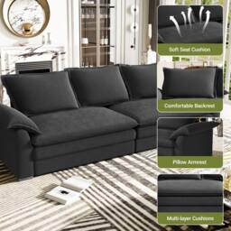 Dprodo 265CM Chenille Sofa Sleeper Deep Seat Couch in Black - thumbnail 8