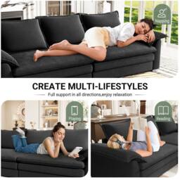 Dprodo 265CM Chenille Sofa Sleeper Deep Seat Couch in Black - thumbnail 7