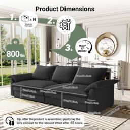 Dprodo 265CM Chenille Sofa Sleeper Deep Seat Couch in Black - thumbnail 2