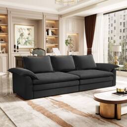 Dprodo 265CM Chenille Sofa Sleeper Deep Seat Couch in Black - thumbnail 3