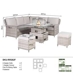 Furnishings For Less UK Rattan Garden Corner Sofa Set with Rising Fire Pit Table in Grey - thumbnail 3