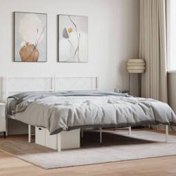 Berkfield Home Metal Bed Frame with Headboard White 160x200 cm - thumbnail 2