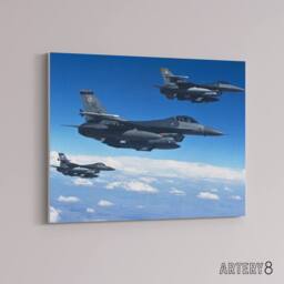 "Artery8 US Military Formation F 16 Fighting Falcons Canvas Wall Art Print in Blue - Size: W24"" x H32""" - thumbnail 2