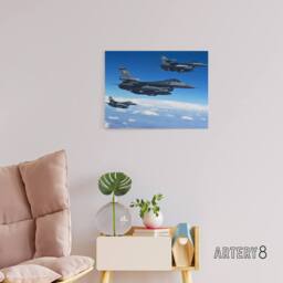"Artery8 US Military Formation F 16 Fighting Falcons Canvas Wall Art Print in Blue - Size: W24"" x H32""" - thumbnail 3