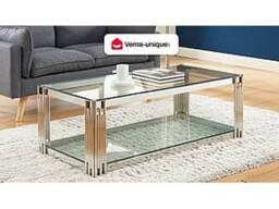 Vente-unique Tempered Glass & Stainless Steel Coffee Table - Chrome - NOMELANO in Silver - thumbnail 4