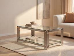 Vente-unique Tempered Glass & Stainless Steel Coffee Table - Chrome - NOMELANO in Silver - thumbnail 3
