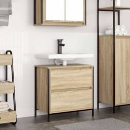 Berkfield Home Bathroom Basin Cabinet with Drawers Sonoma Oak 60x34.5x60 cm in Brown - thumbnail 1