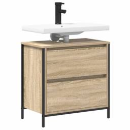 Berkfield Home Bathroom Basin Cabinet with Drawers Sonoma Oak 60x34.5x60 cm in Brown - thumbnail 4