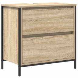 Berkfield Home Bathroom Basin Cabinet with Drawers Sonoma Oak 60x34.5x60 cm in Brown - thumbnail 2