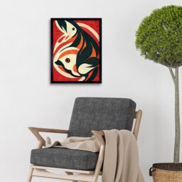 "Artery8 Wall Art Print Abstract Stylised Japanese Koi Carp Fish Painting Art Framed in Black - Size: W12"" x H16""" - thumbnail 2