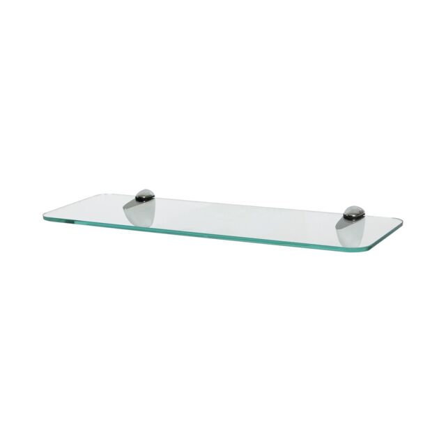 Harbour Housewares Rounded Floating Glass Shelf - 40cm - Bathroom Storage Display Unit in Silver - image 1
