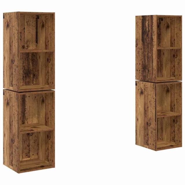 Berkfield Home Wall TV Cabinet 4 pcs Old wood 37 x 37 x 72 cm Engineered wood in Brown - image 1