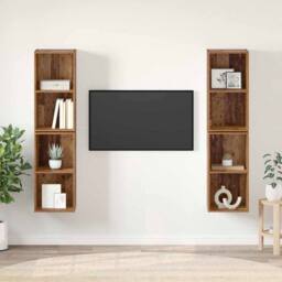 Berkfield Home Wall TV Cabinet 4 pcs Old wood 37 x 37 x 72 cm Engineered wood in Brown - thumbnail 2