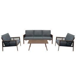 Monstershop Aluminium 4 Piece Sofa Set with Black Rattan Storage Box - Wood Effect in Terracotta - thumbnail 2