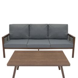 Monstershop Aluminium 4 Piece Sofa Set with Black Rattan Storage Box - Wood Effect in Terracotta - thumbnail 7