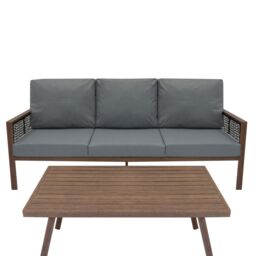 Monstershop Aluminium 4 Piece Sofa Set with Black Rattan Storage Box - Wood Effect in Brown - thumbnail 7
