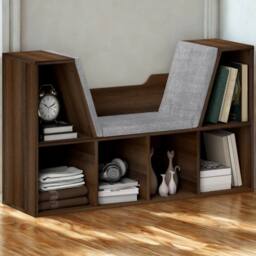 FURNOS Modern Bookcase Storage Cabinet With Reading Seat Chestnut in Brown - thumbnail 5
