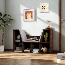 FURNOS Modern Bookcase Storage Cabinet With Reading Seat Chestnut in Brown - thumbnail 1