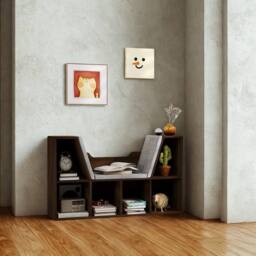 FURNOS Modern Bookcase Storage Cabinet With Reading Seat Chestnut in Brown - thumbnail 2