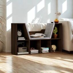 FURNOS Modern Bookcase Storage Cabinet With Reading Seat Chestnut in Brown - thumbnail 4
