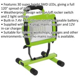 Loops Rechargeable Portable Floodlight - 30 SMD LED - Weatherproof - 1000 Lumens - thumbnail 2