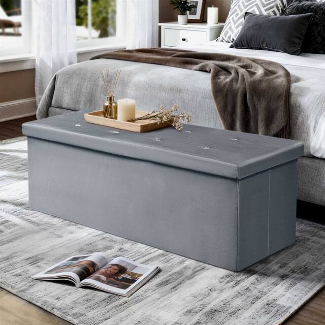 simpa XL Fold Flat Brushed Velvet Ottoman Storage in Dark Grey - image 1