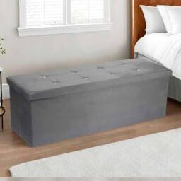 simpa XL Fold Flat Brushed Velvet Ottoman Storage in Dark Grey - thumbnail 9