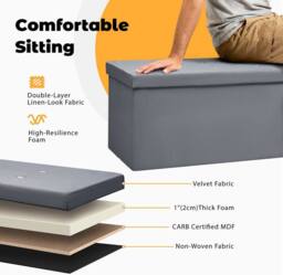 simpa XL Fold Flat Brushed Velvet Ottoman Storage in Dark Grey - thumbnail 5