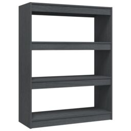 Berkfield Home Book Cabinet/Room Divider Grey 100x30x103 cm Solid Pinewood - Size: 100 x 30 x 103 cm - thumbnail 2