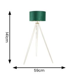 ValueLights Aero Hairpin Gold Tripod Floor Lamp with Velvet & Gold Drum Lamp Shade & Bulb in Bottle Green - thumbnail 4