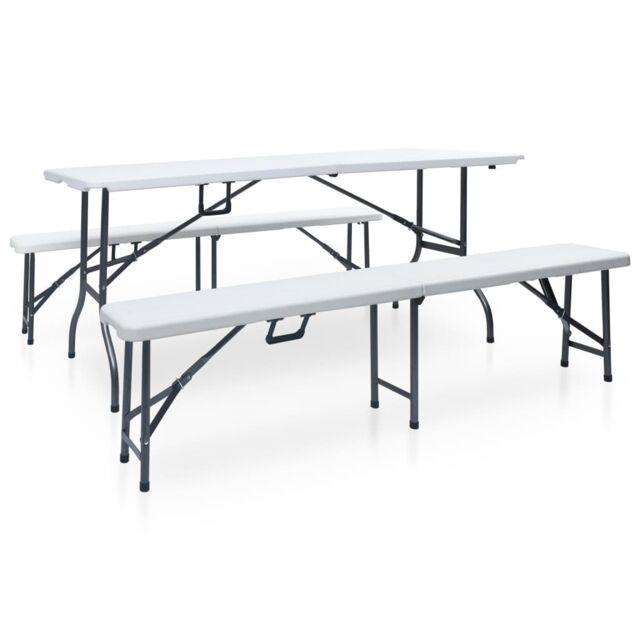Berkfield Home Folding Garden Table with 2 Benches 180 cm Steel & HDPE White - image 1
