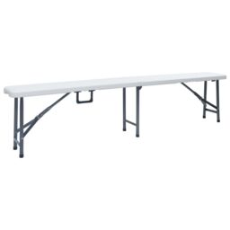 Berkfield Home Folding Garden Table with 2 Benches 180 cm Steel & HDPE White - thumbnail 8