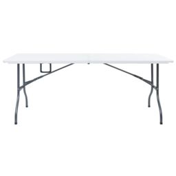 Berkfield Home Folding Garden Table with 2 Benches 180 cm Steel & HDPE White - thumbnail 9