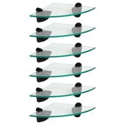 Harbour Housewares 6x Floating Glass Corner Shelves - 20cm Bathroom Storage Display Unit in Black