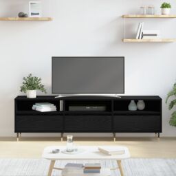 Berkfield Home TV Cabinet Black Oak 150x30x44.5 cm Engineered Wood - thumbnail 4