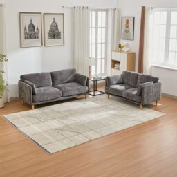 FURNITURE ONE Velvet Upholstered Sofa Set, Sectional Couch Suite-2+3 Set in Grey - Size: 1 Pack - thumbnail 4