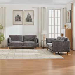 FURNITURE ONE Velvet Upholstered Sofa Set, Sectional Couch Suite-2+3 Set in Grey - Size: 1 Pack - thumbnail 3