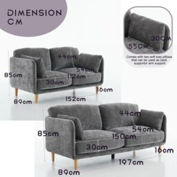 FURNITURE ONE Velvet Upholstered Sofa Set, Sectional Couch Suite-2+3 Set in Grey - Size: 1 Pack - thumbnail 2